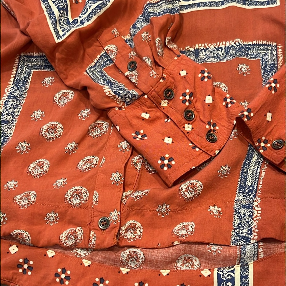 Free People Little Secrets Voile Bandana Print Shirt in APRICOT Oversized M - Picture 9 of 10